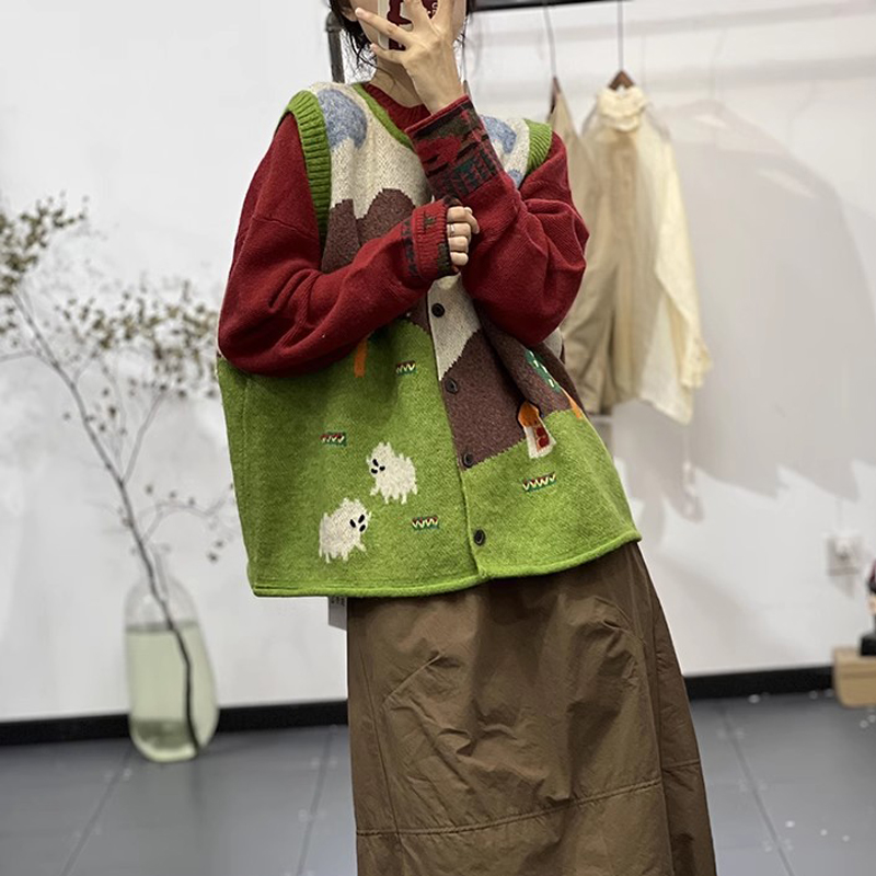 Printing loose knitted Casual art refreshing waistcoat