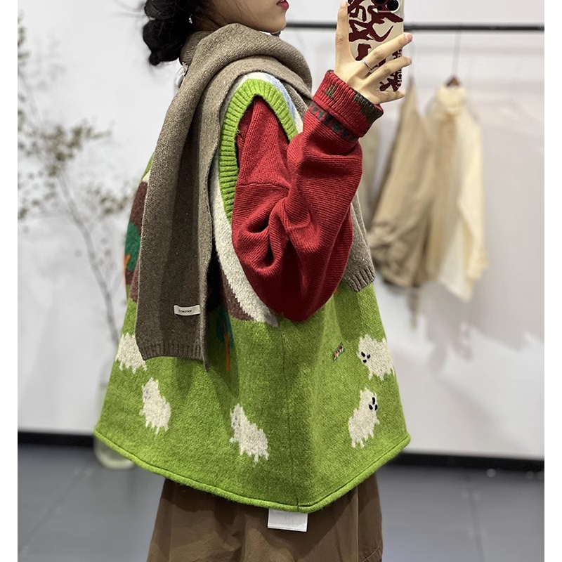 Printing loose knitted Casual art refreshing waistcoat
