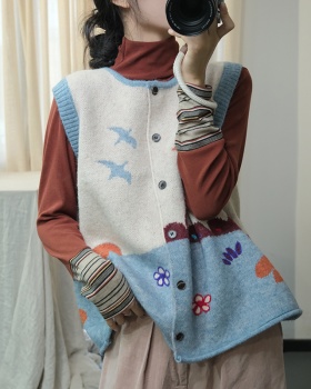 Knitted autumn and winter waistcoat printing sweater