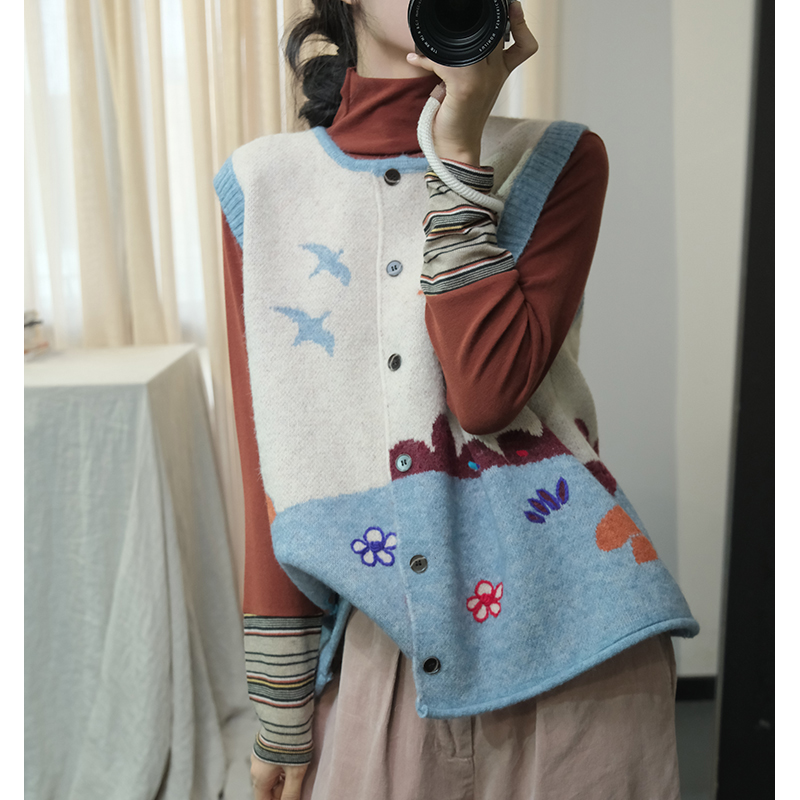 Knitted autumn and winter waistcoat printing sweater
