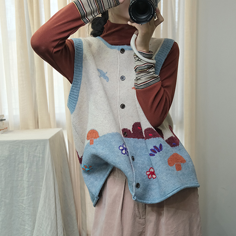 Knitted autumn and winter waistcoat printing sweater