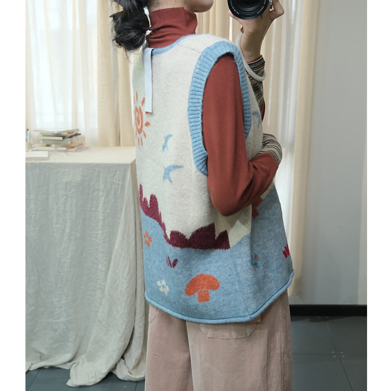 Knitted autumn and winter waistcoat printing sweater