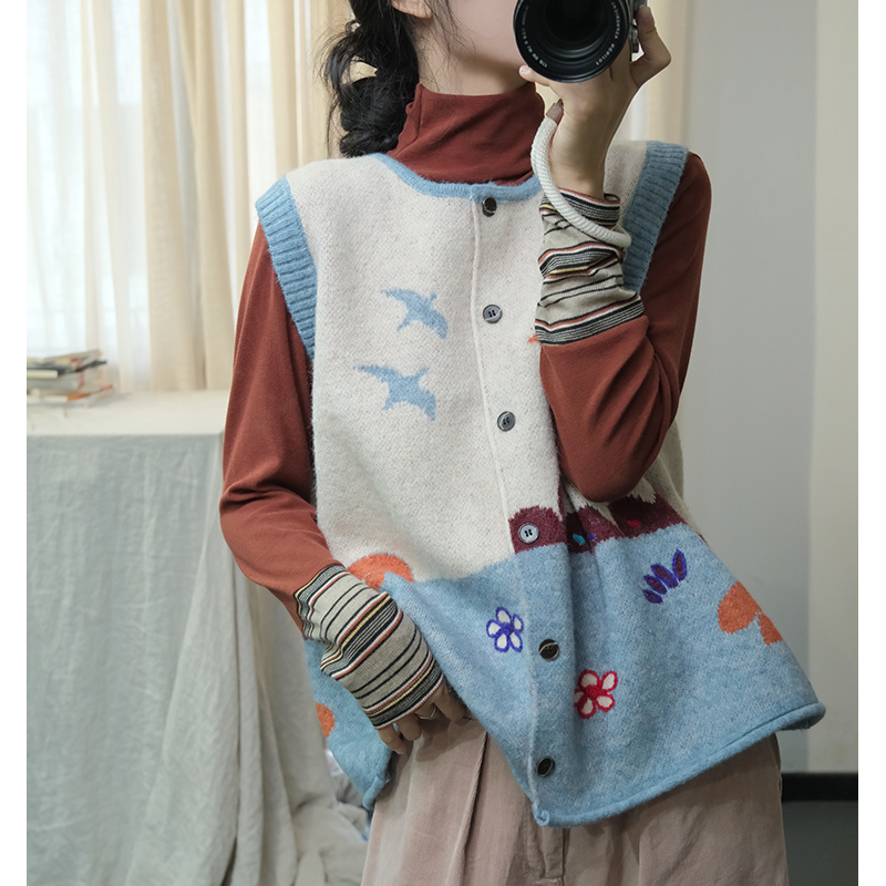 Knitted autumn and winter waistcoat printing sweater