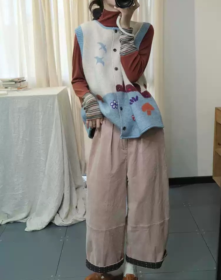 Knitted autumn and winter waistcoat printing sweater