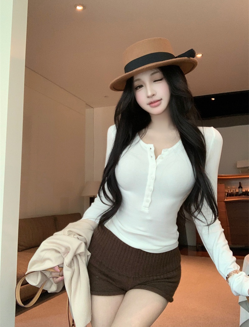 Long sleeve bottoming shirt elasticity T-shirt for women