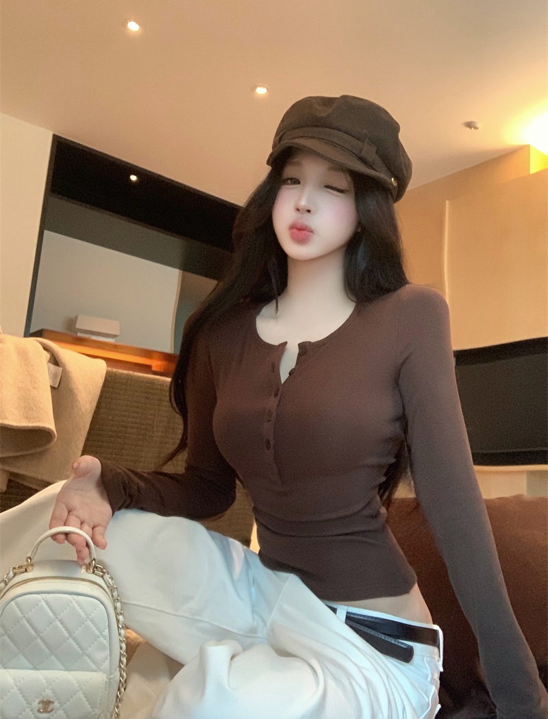 Long sleeve bottoming shirt elasticity T-shirt for women