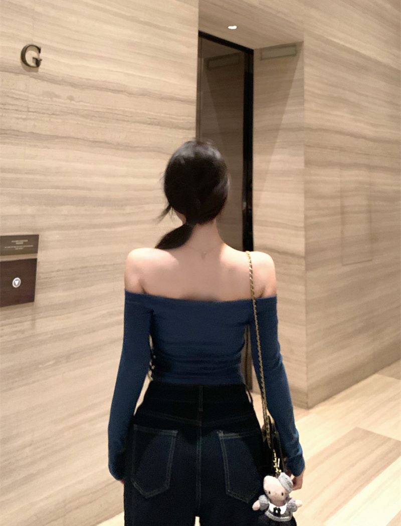 Sexy slim T-shirt flat shoulder long sleeve tops for women