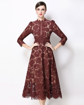Light luxury round neck hollow slim France style dress