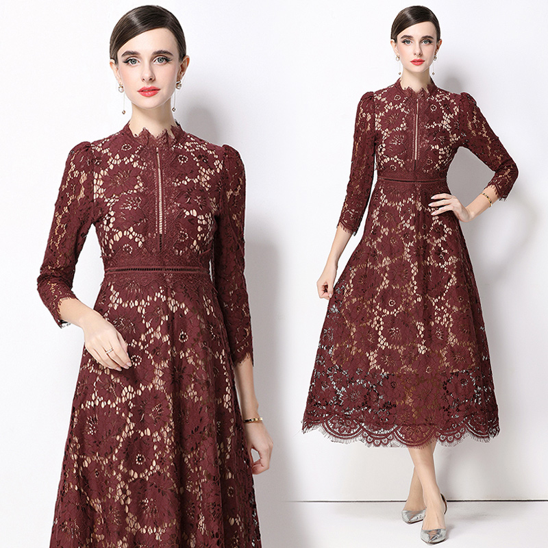 Light luxury round neck hollow slim France style dress