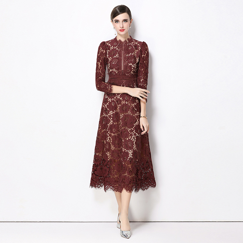 Light luxury round neck hollow slim France style dress
