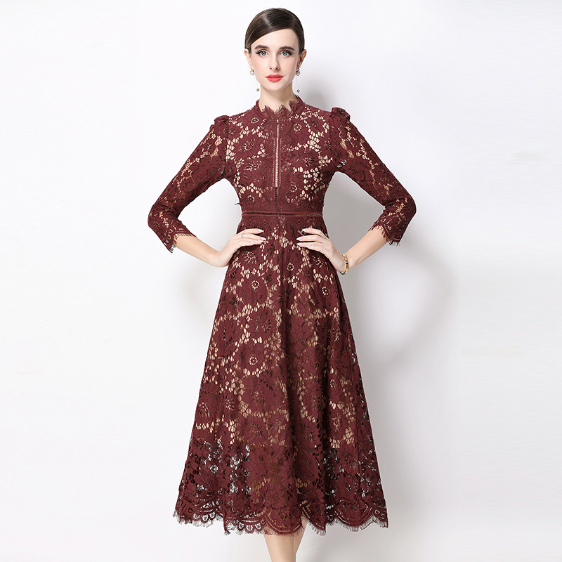 Light luxury round neck hollow slim France style dress