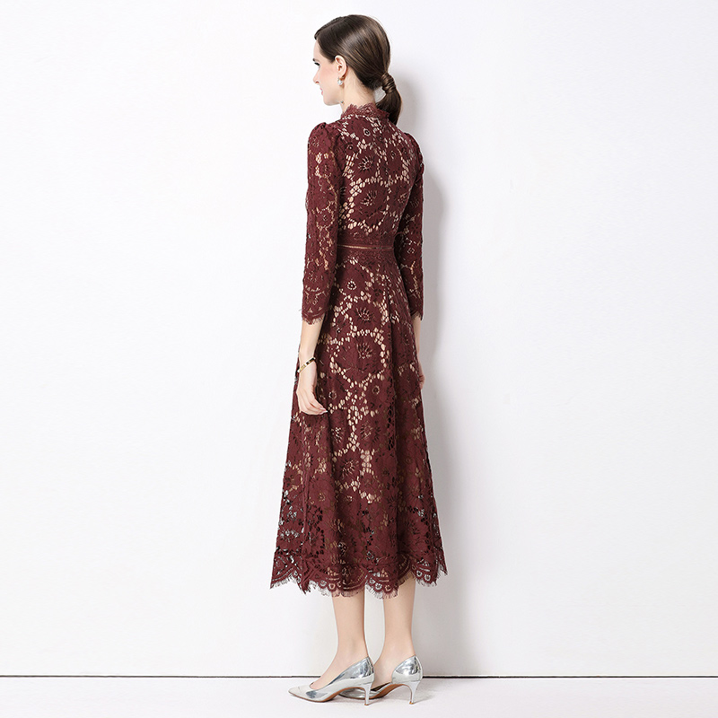 Light luxury round neck hollow slim France style dress