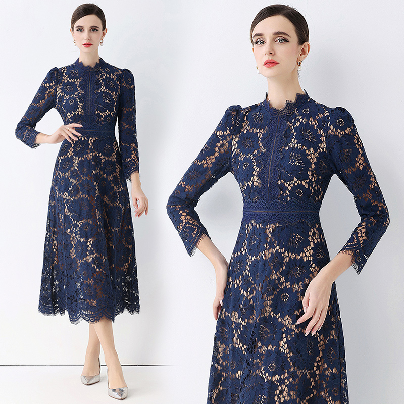 France style ladies lace slim pinched waist dress