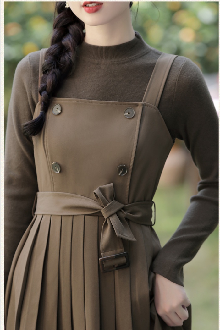 Pinched waist sweater pleated dress 2pcs set