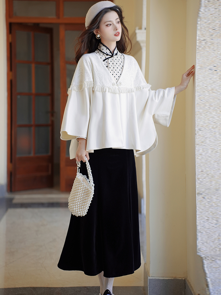 Pendant polka dot dress Chinese style cloak 2pcs set