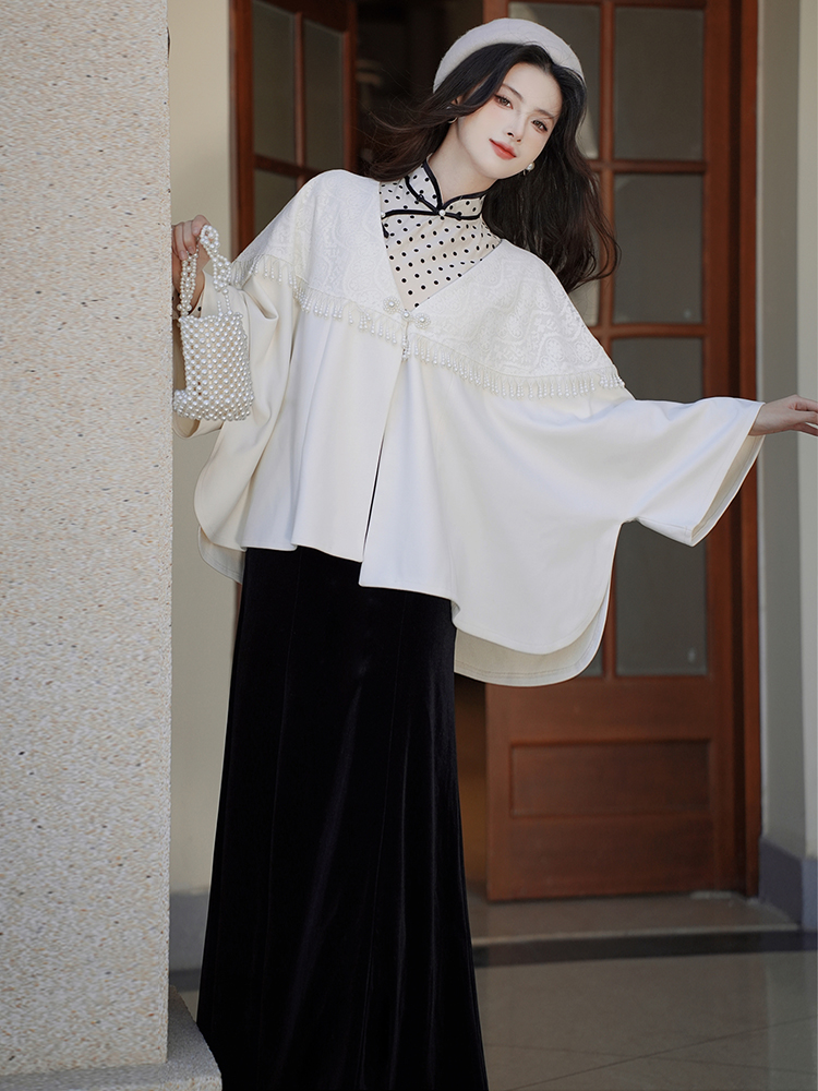Pendant polka dot dress Chinese style cloak 2pcs set