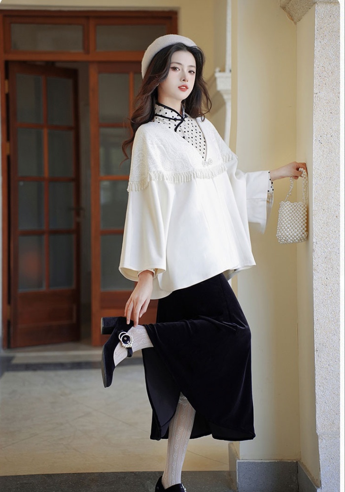 Pendant polka dot dress Chinese style cloak 2pcs set