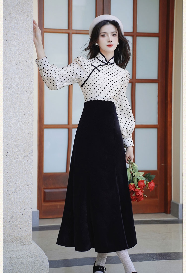 Pendant polka dot dress Chinese style cloak 2pcs set