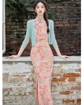 Pure Chinese style dress fashion cardigan 2pcs set