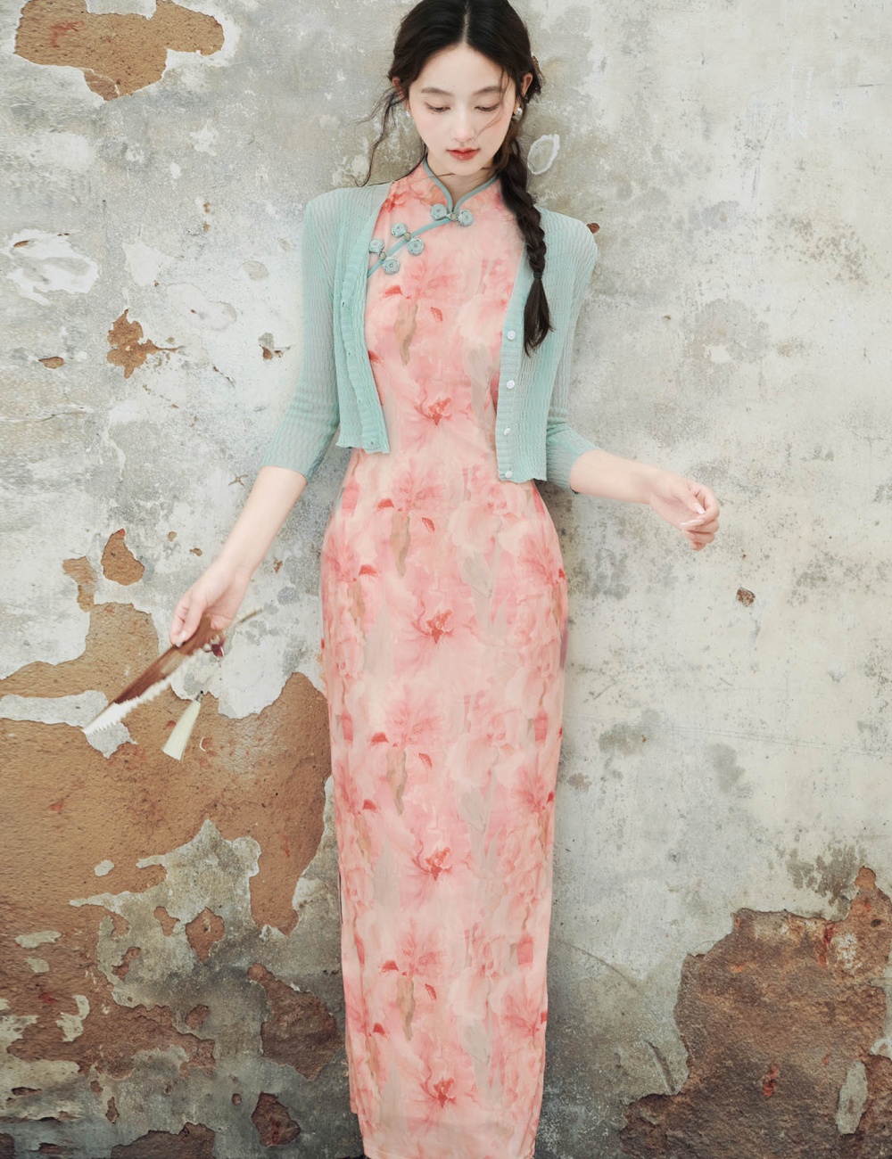 Pure Chinese style dress fashion cardigan 2pcs set