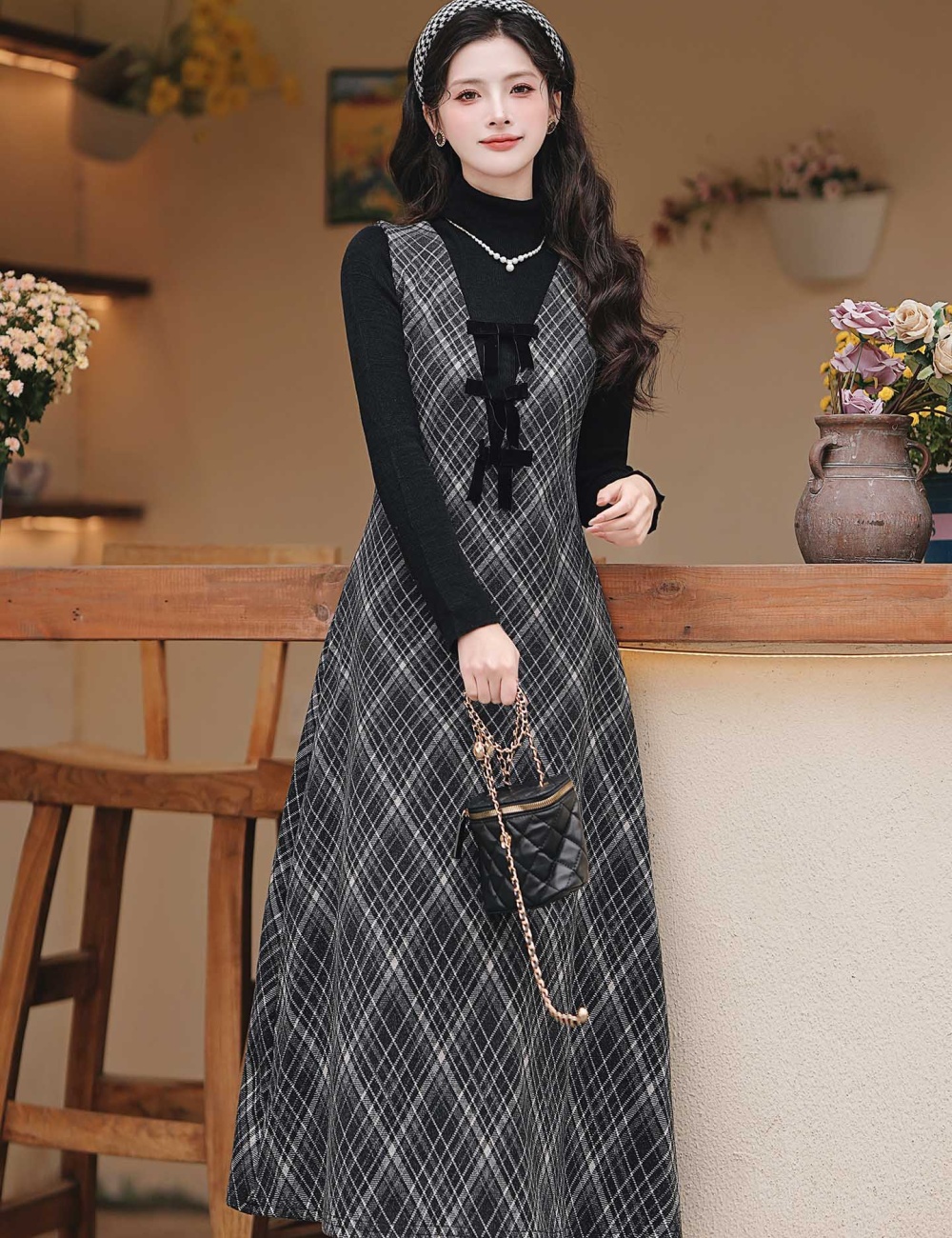 France style long dress sweater 2pcs set for women