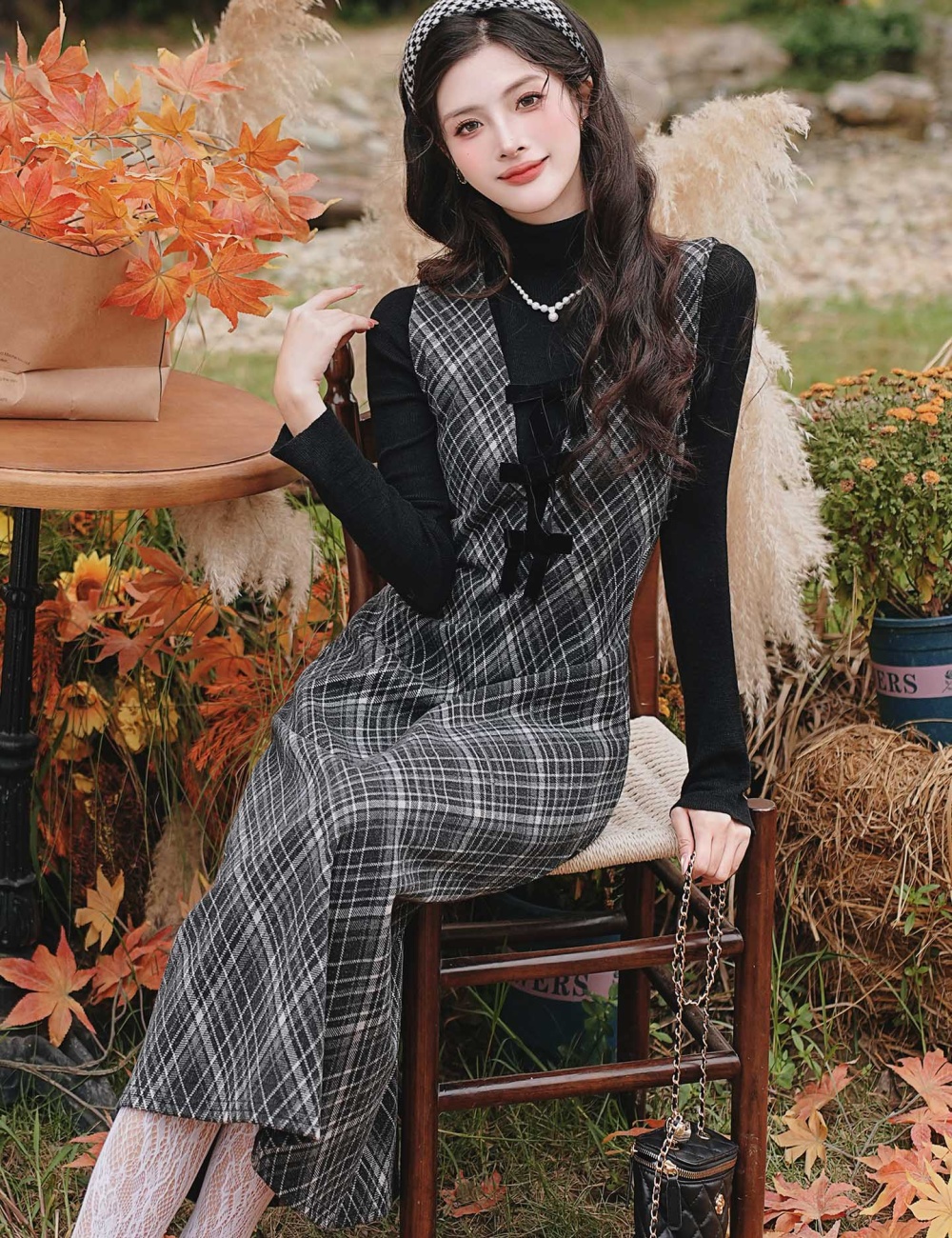 France style long dress sweater 2pcs set for women