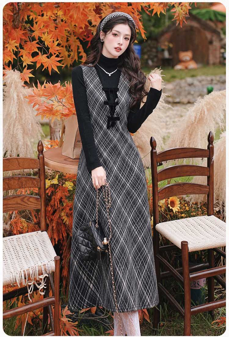 France style long dress sweater 2pcs set for women