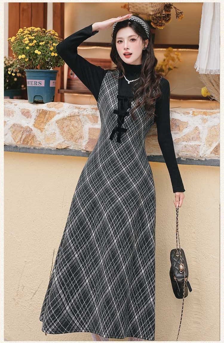 France style long dress sweater 2pcs set for women
