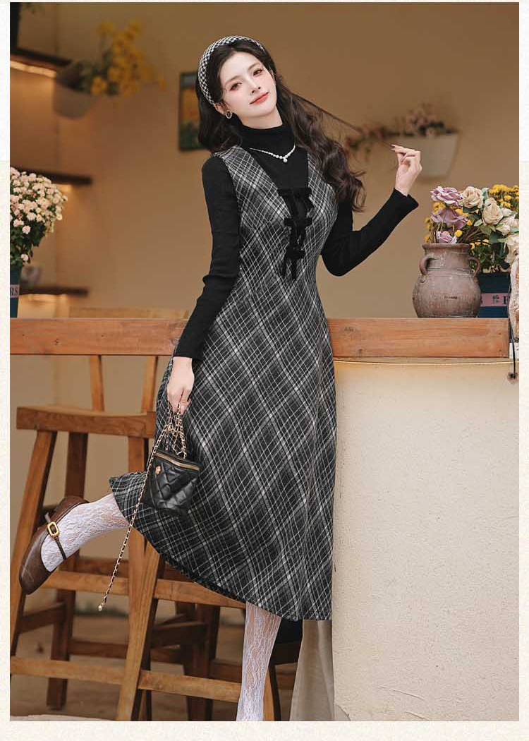 France style long dress sweater 2pcs set for women