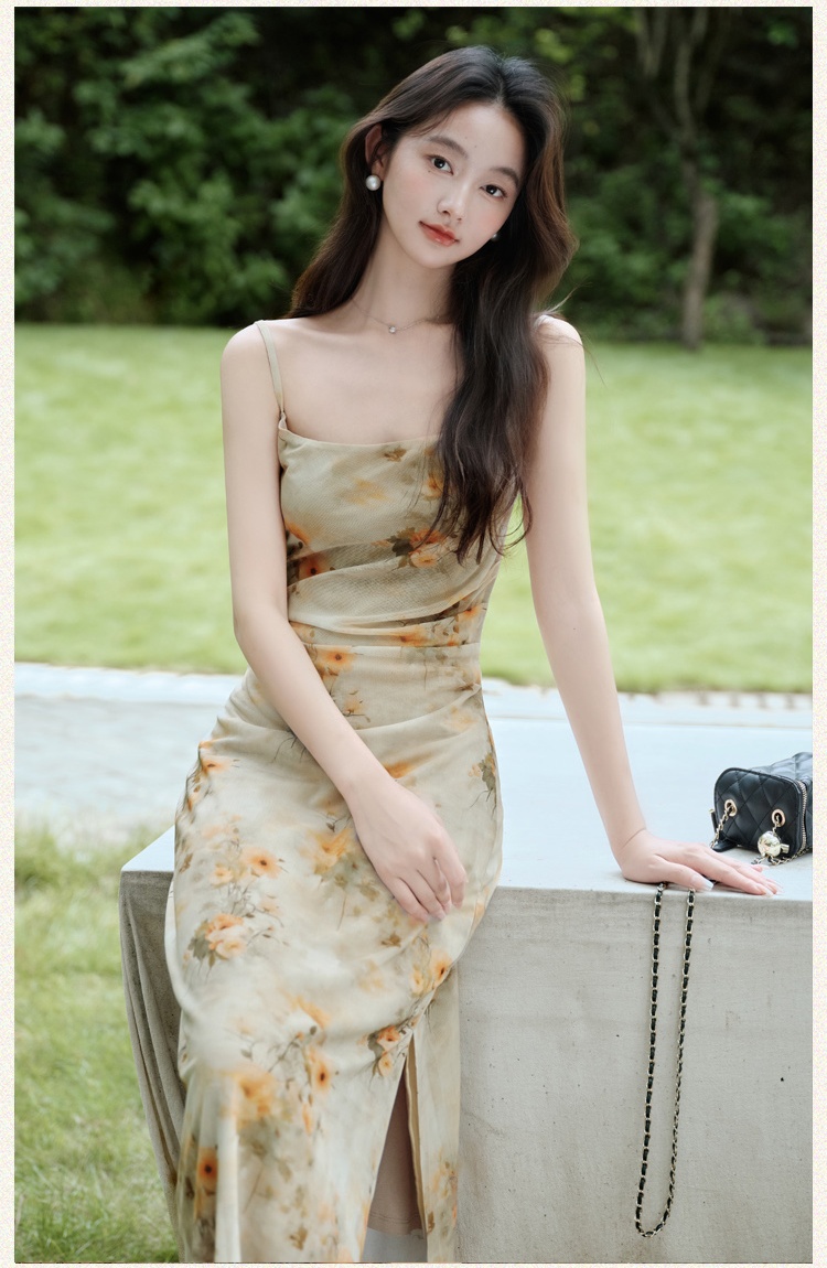 Sling outside the ride dress painting cardigan 2pcs set