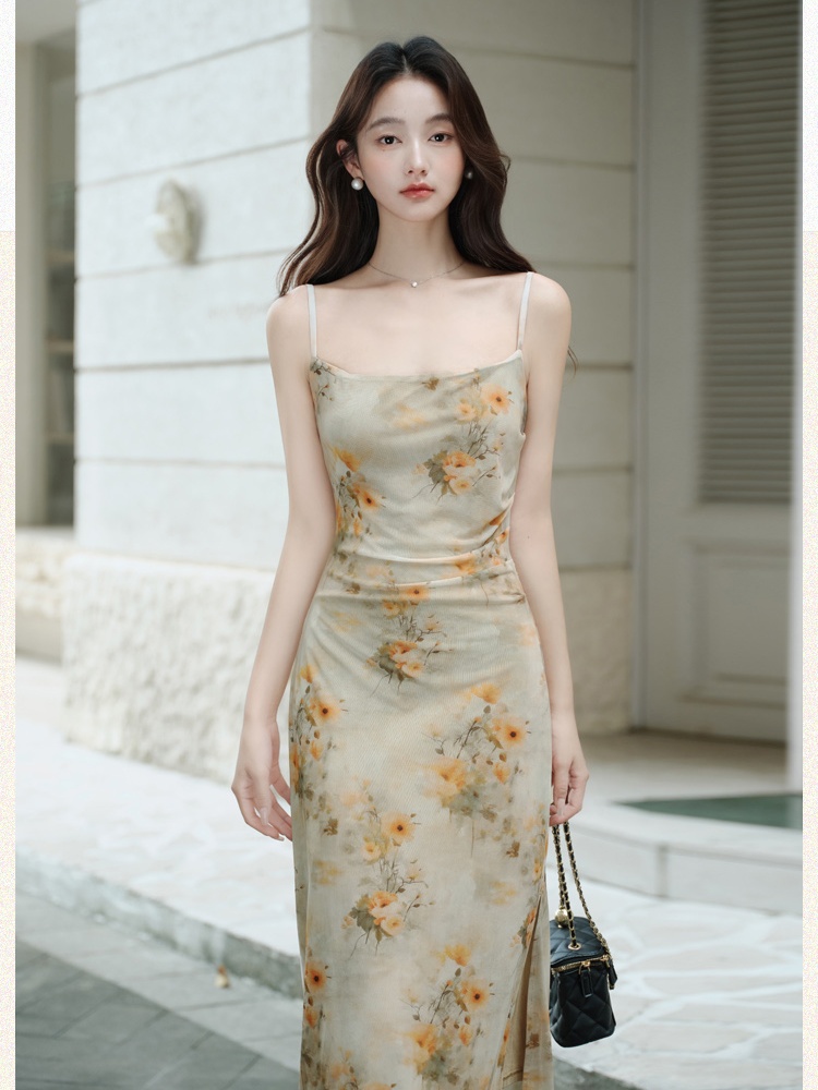 Sling outside the ride dress painting cardigan 2pcs set