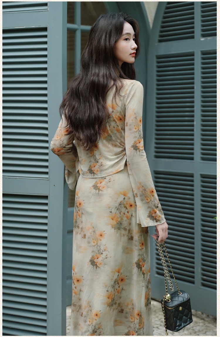 Sling outside the ride dress painting cardigan 2pcs set