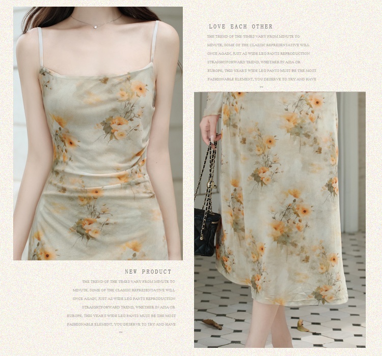Sling outside the ride dress painting cardigan 2pcs set