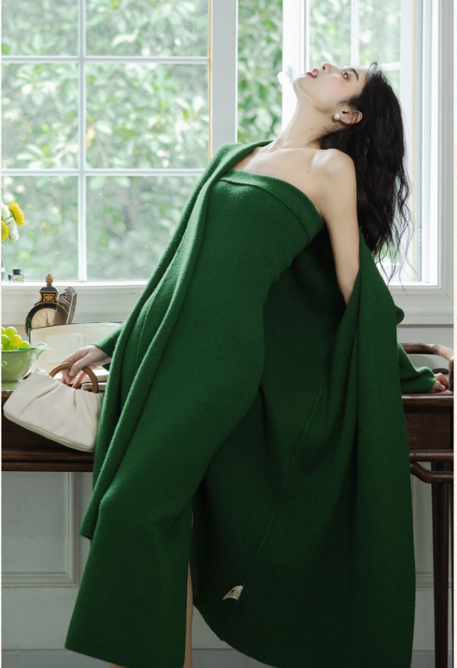 Wrapped chest dress long cardigan 2pcs set for women