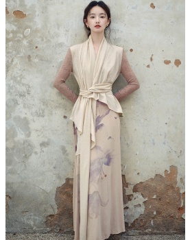 Temperament autumn long dress niche dress 2pcs set