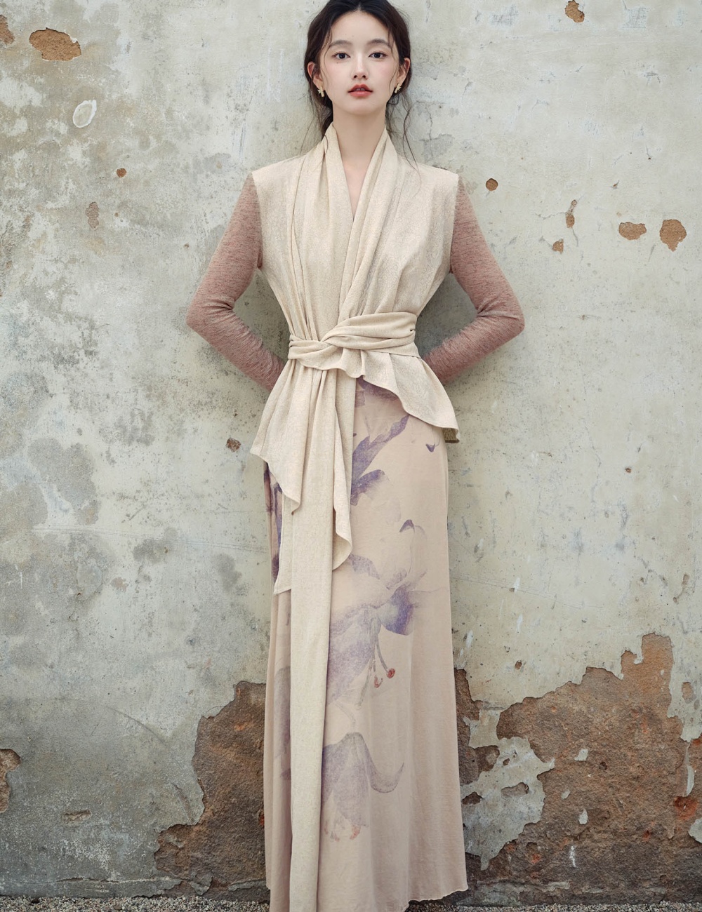 Temperament autumn long dress niche dress 2pcs set