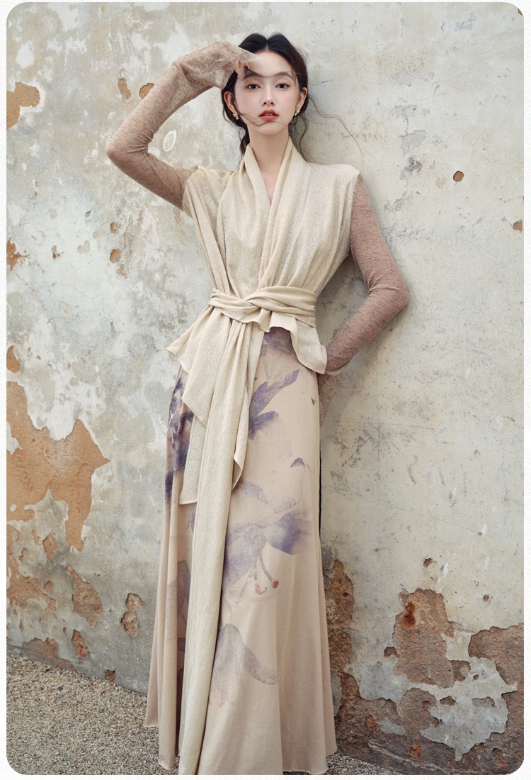 Temperament autumn long dress niche dress 2pcs set
