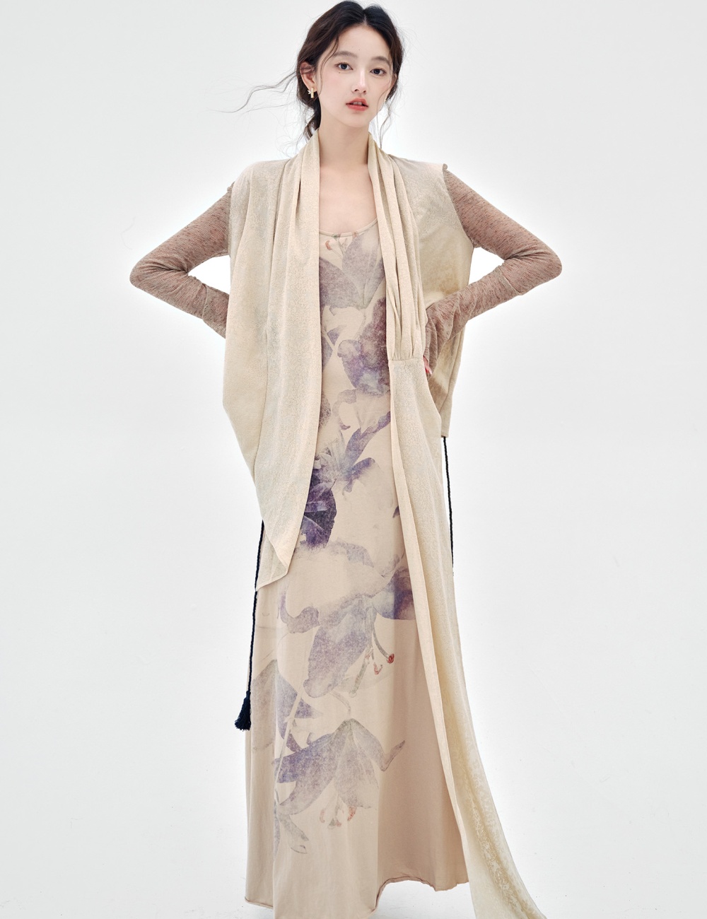 Temperament autumn long dress niche dress 2pcs set