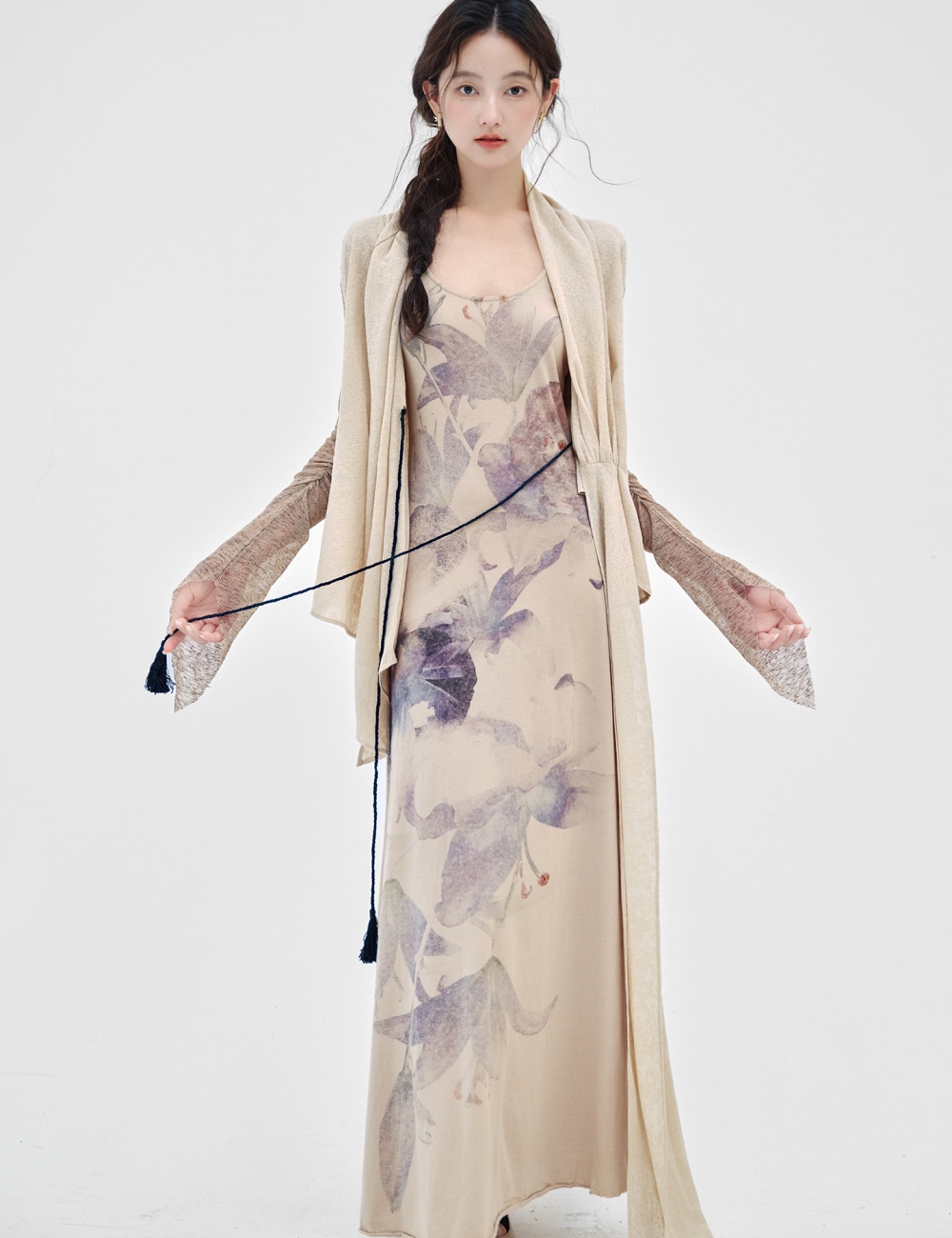 Temperament autumn long dress niche dress 2pcs set