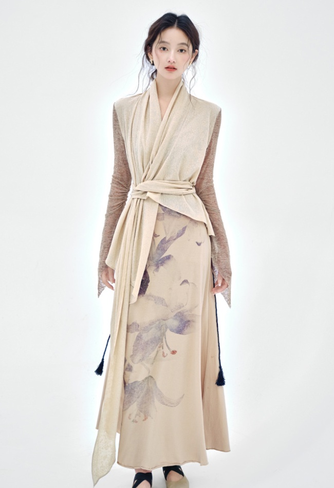 Temperament autumn long dress niche dress 2pcs set