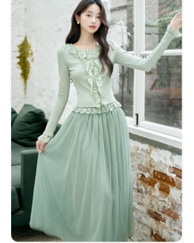 Lotus leaf edges lace France style splice skirt 2pcs set