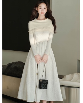 White splice dress knitted shawl 2pcs set