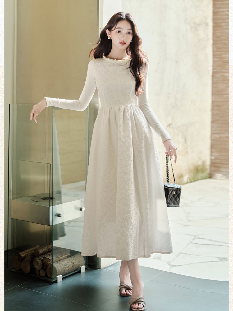 White splice dress knitted shawl 2pcs set
