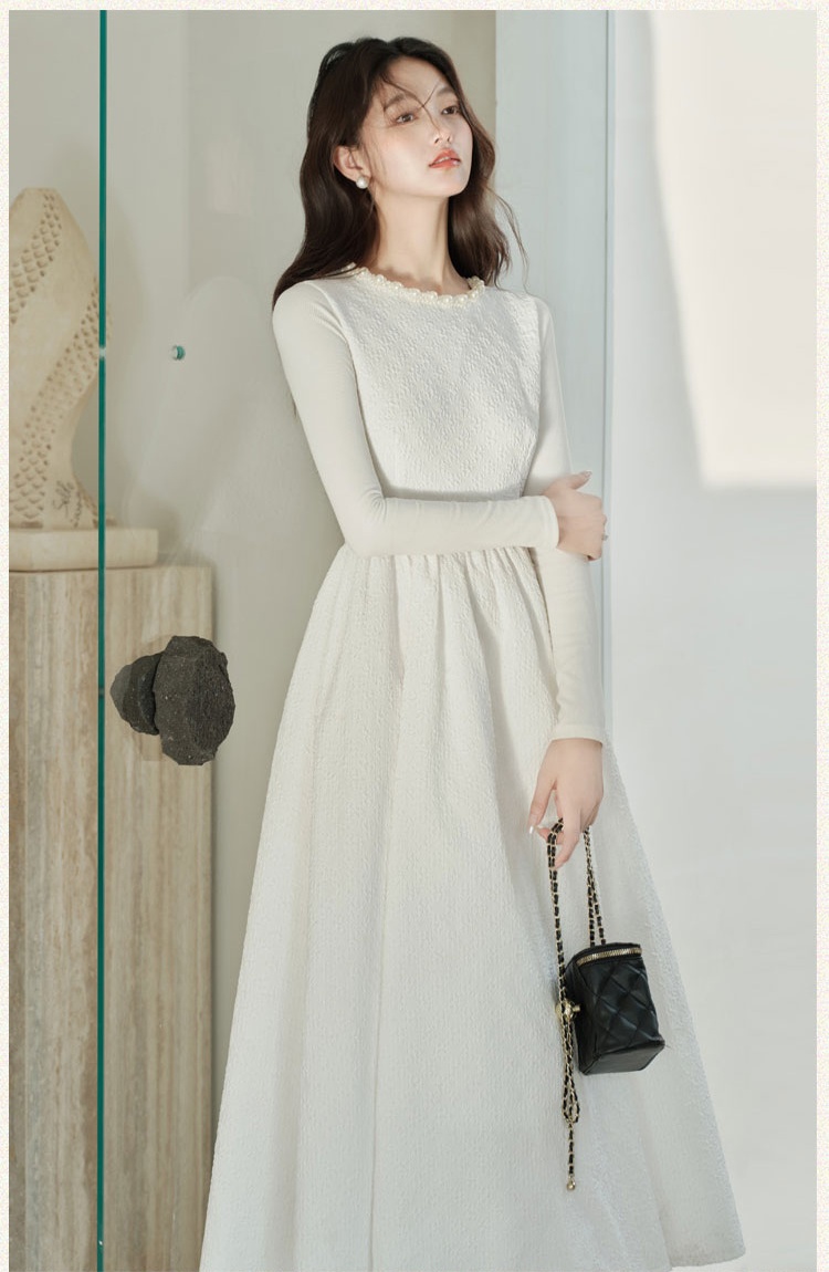White splice dress knitted shawl 2pcs set