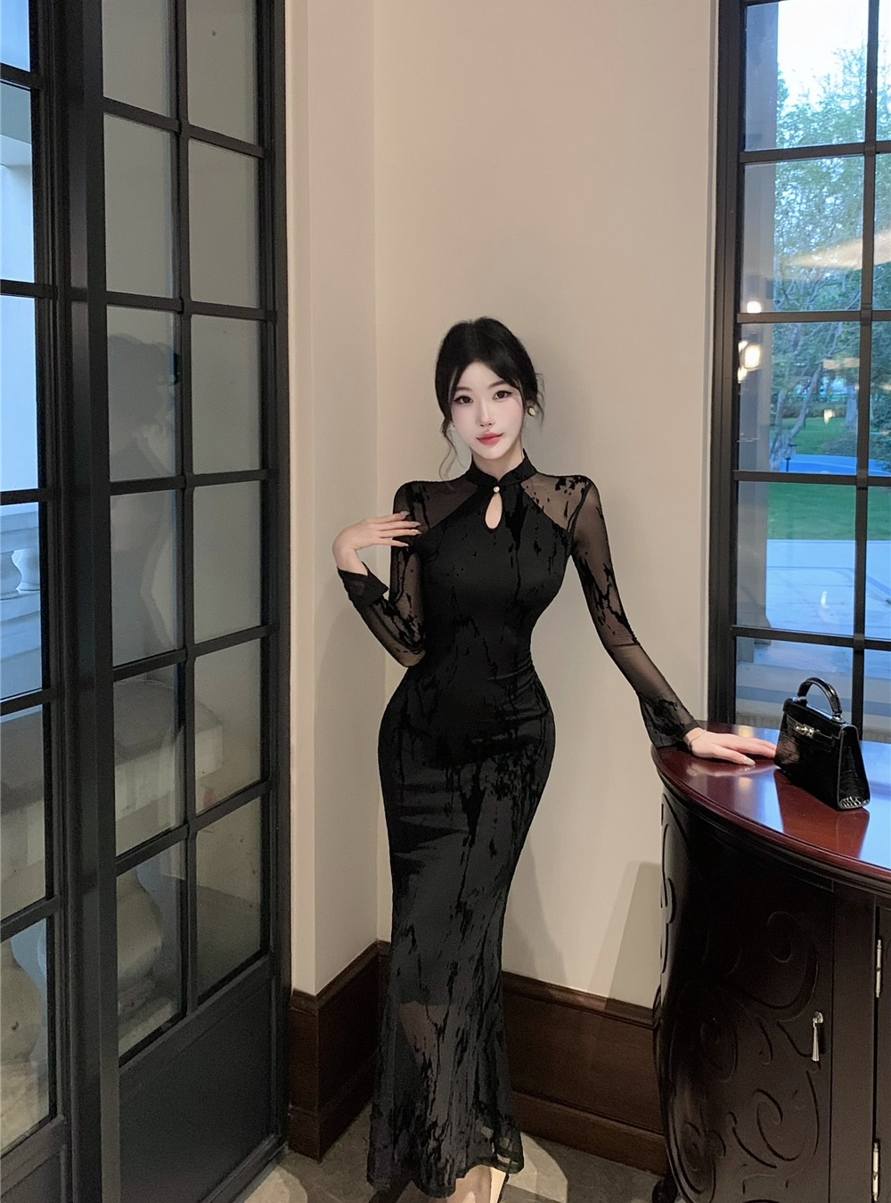 Slim mermaid package hip long dress gauze sexy dress for women