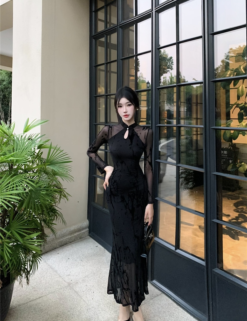 Slim mermaid package hip long dress gauze sexy dress for women