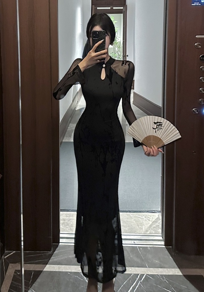 Slim mermaid package hip long dress gauze sexy dress for women