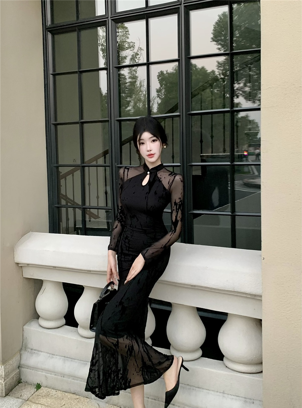 Slim mermaid package hip long dress gauze sexy dress for women