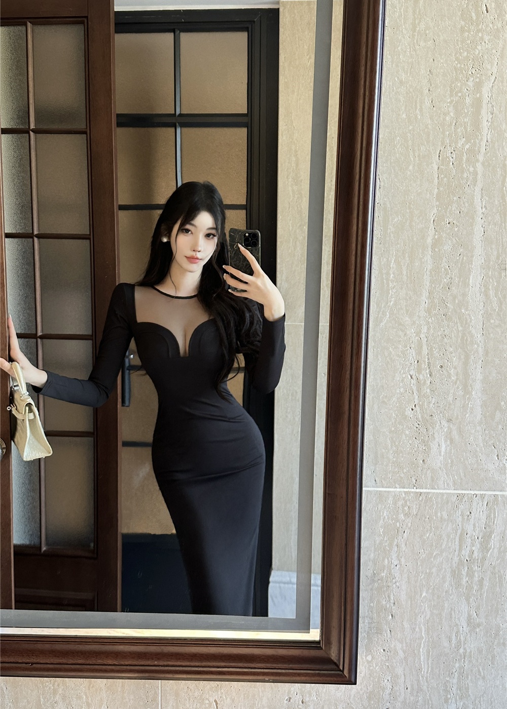 Sexy gauze package hip splice slim dress for women