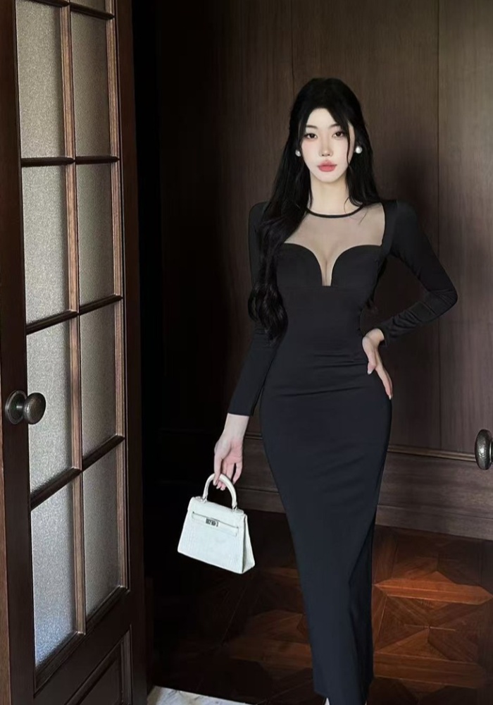 Sexy gauze package hip splice slim dress for women